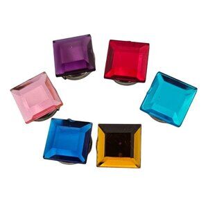 Square Multi-Colored Gemstone Metal Button Covers Set of 6 Holiday Wear